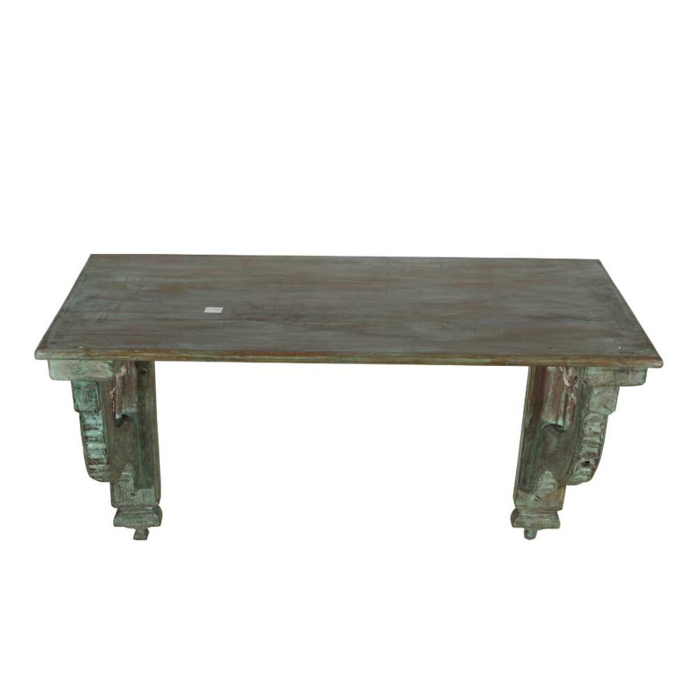 Pair of Large Antique Indian Teak Wood Wall Brackets and Shelf – 19th Century Havelli Salvage - Image 7