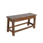 Antique Indian Teak Wood Hall Bench – Raw Sienna Oak Finish (c1930)