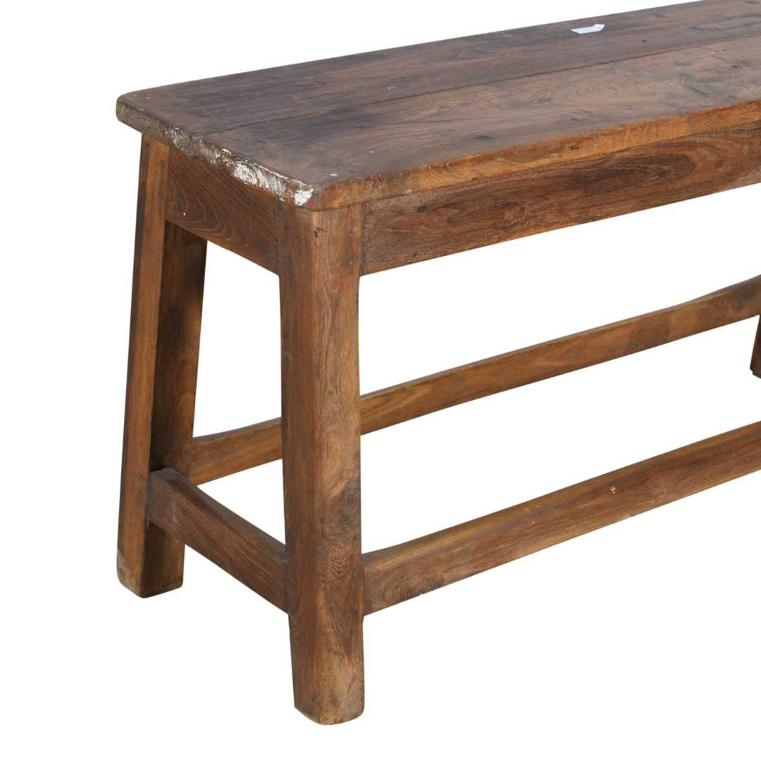 Antique Indian Teak Wood Hall Bench – Earthy Mid-Brown Patina (c1930) - Image 3