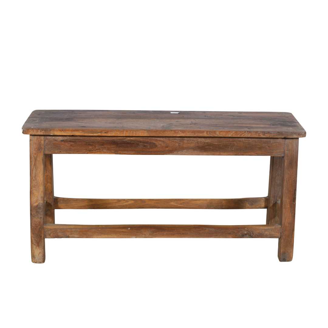 Antique Indian Teak Wood Hall Bench – Earthy Mid-Brown Patina (c1930) - Image 2