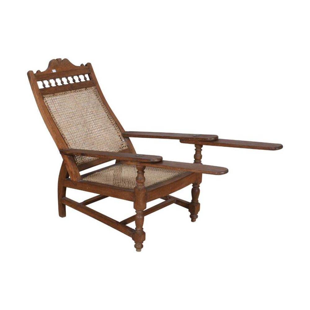 Antique Teak & Natural Cane Indian Plantation Veranda Chair – c.1920 - Image 2