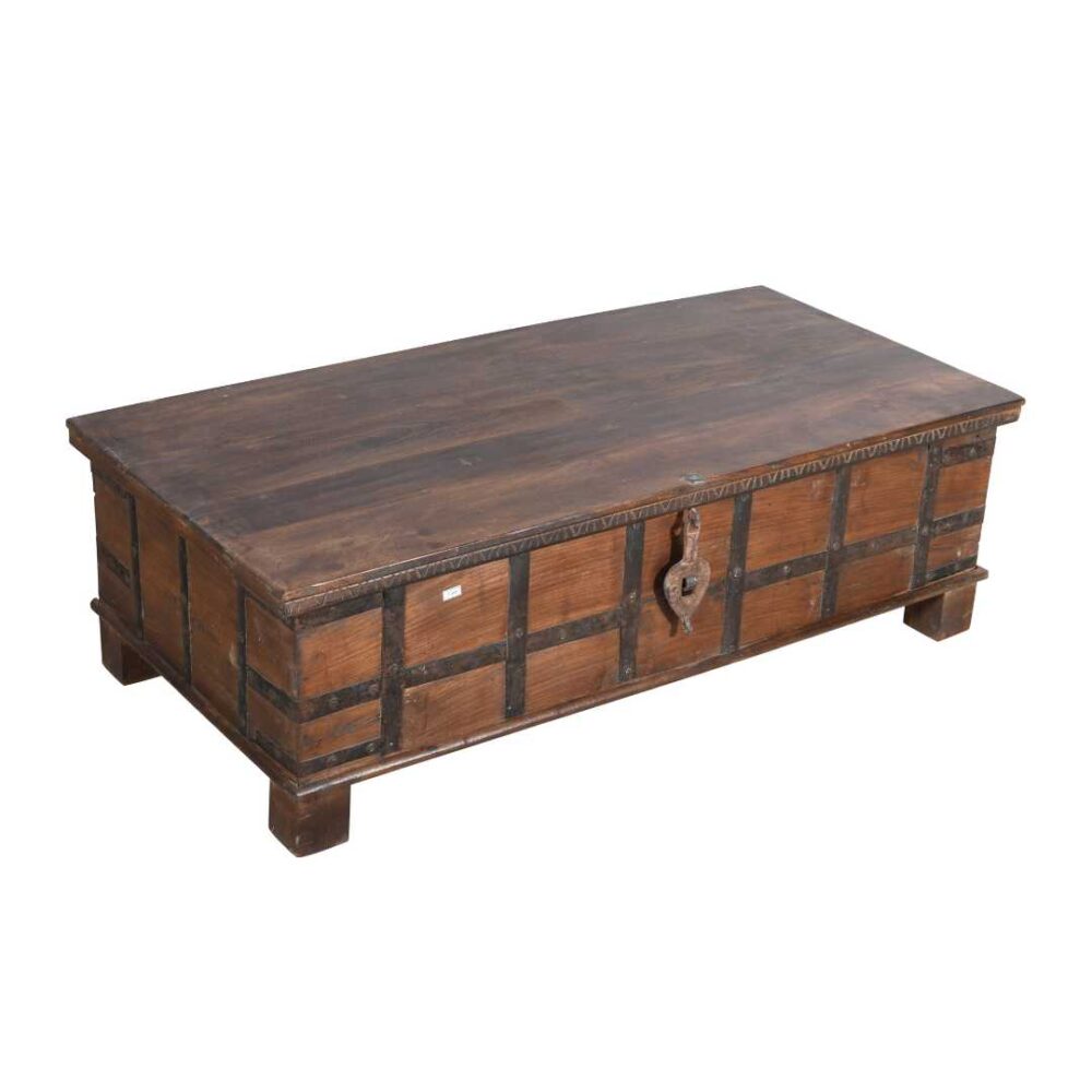 Antique Surti Teak Wood Coffee Table Chest – 19th Century Gujarat - Image 4