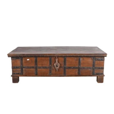 Antique Surti Teak Wood Coffee Table Chest – 19th Century Gujarat