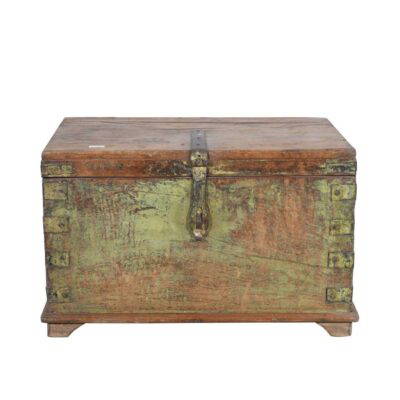 Antique Indian Teak Dowry Treasure Chest Coffee Side Table – 19th Century