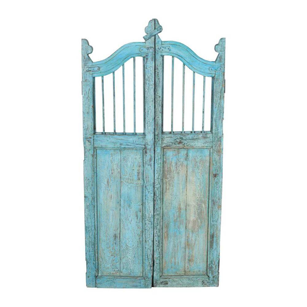Turquoise Antique Indian Teak Wood Haveli Gates - 19th Century Architectural Salvage - Image 3