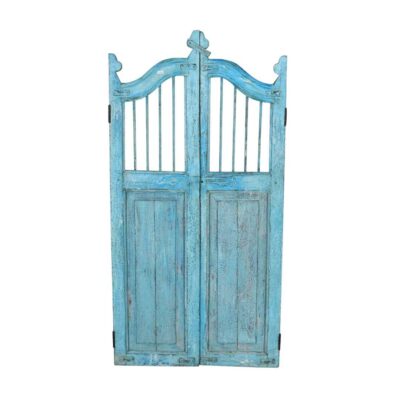 Turquoise Antique Indian Teak Wood Haveli Gates - 19th Century Architectural Salvage
