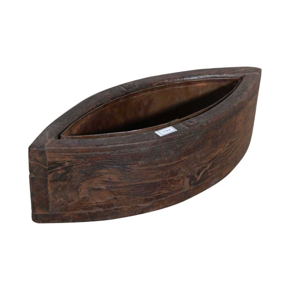 Vintage Indian Teak Wood Planter with Removable Iron Insert – Reclaimed Antique Décor