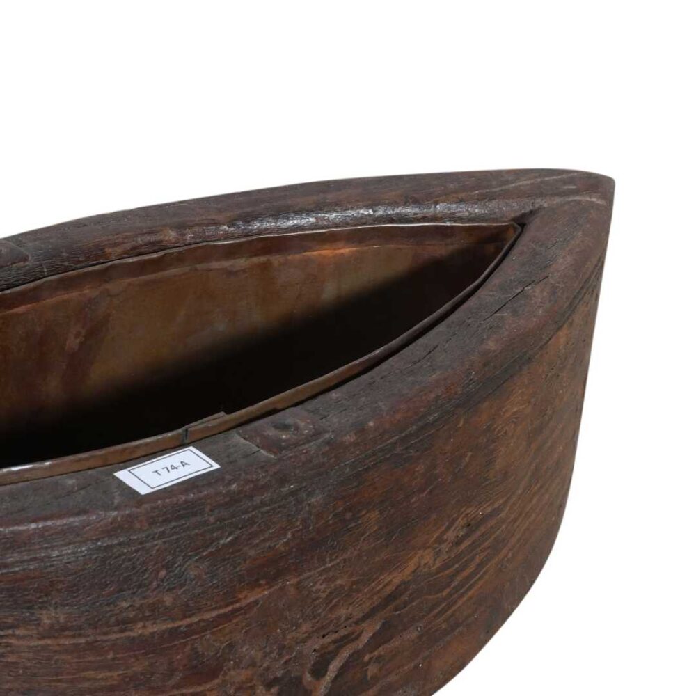 Vintage Indian Teak Wood Planter with Removable Iron Insert – Reclaimed Antique Décor - Image 3