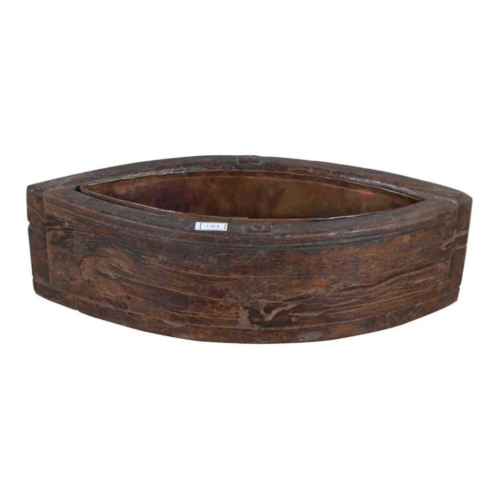 Vintage Indian Teak Wood Planter with Removable Iron Insert – Reclaimed Antique Décor - Image 2