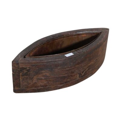 Vintage Indian Teak Wood Planter with Removable Iron Insert – Reclaimed Antique Décor