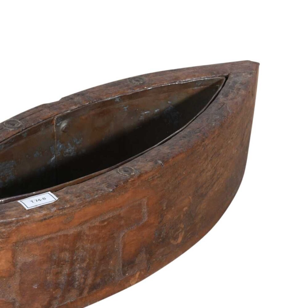 Vintage Indian Teak Wood Planter with Removable Iron Insert – 43cm - Image 3