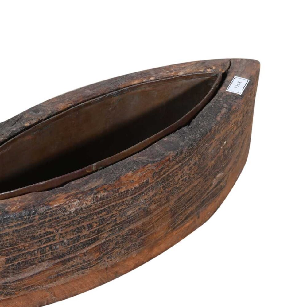 Vintage Indian Teak Wood Planter with Removable Iron Insert – 40cm - Image 3