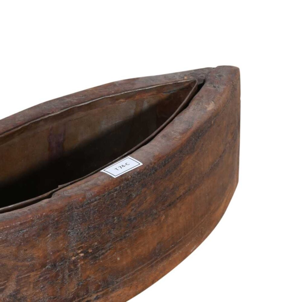 Vintage Indian Teak Wood Planter with Removable Iron Insert – 44cm - Image 3