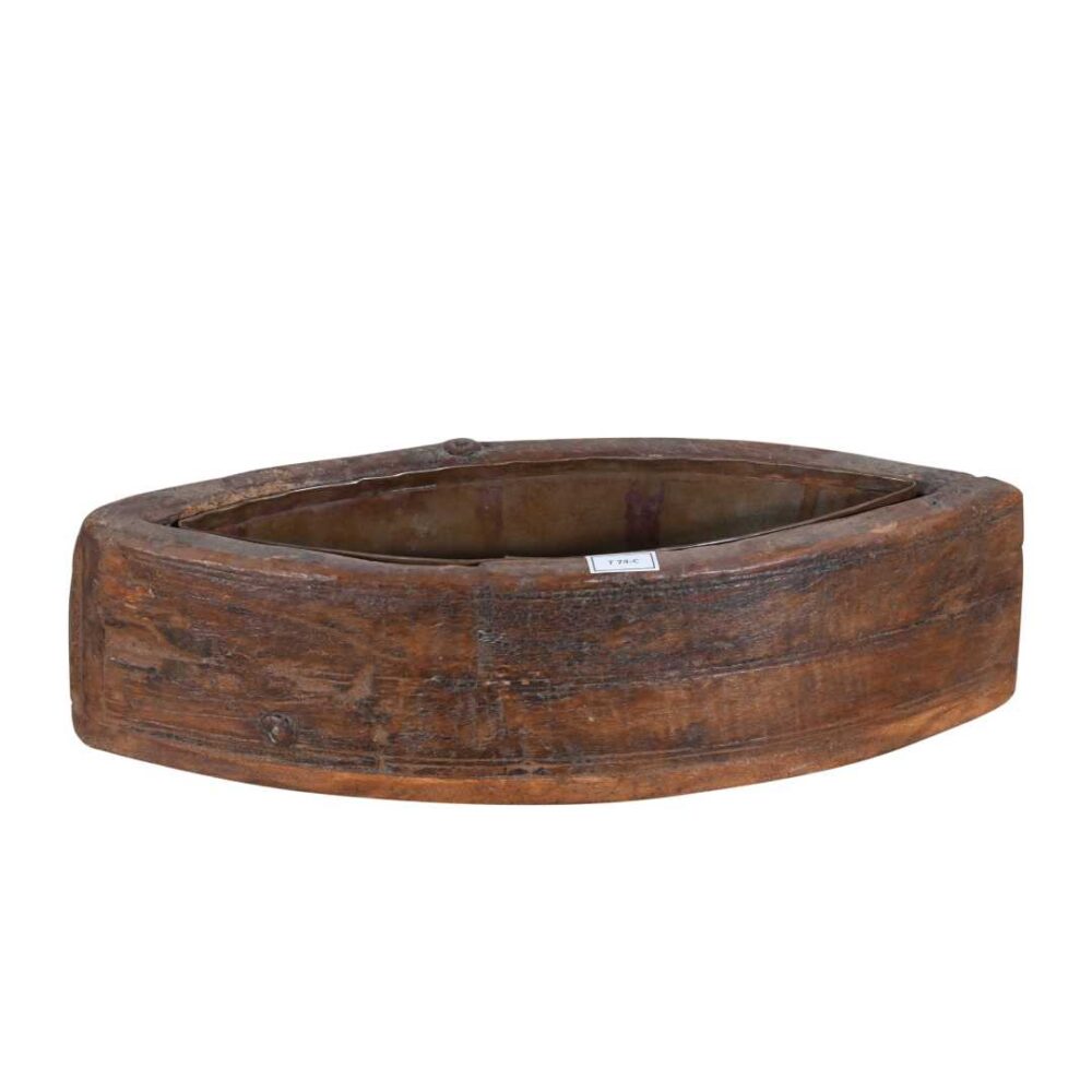 Vintage Indian Teak Wood Planter with Removable Iron Insert – 44cm - Image 2
