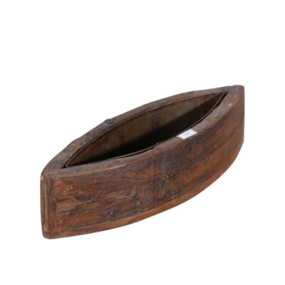 Vintage Indian Teak Wood Planter with Removable Iron Insert – 44cm