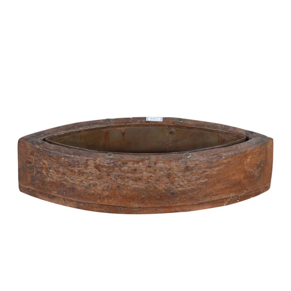 Vintage Indian Teak Wood Planter with Removable Iron Insert – 39cm - Image 2
