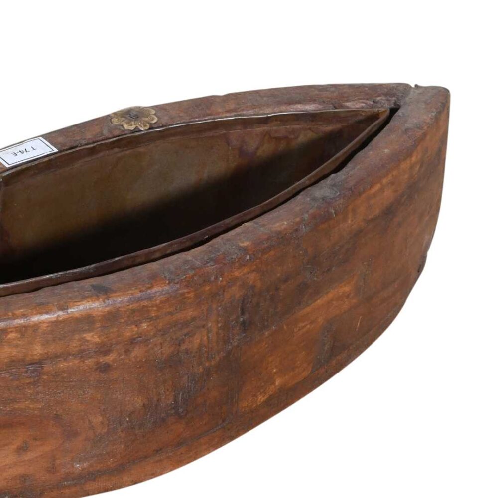 Vintage Indian Teak Wood Planter with Removable Iron Insert – 42cm - Image 2