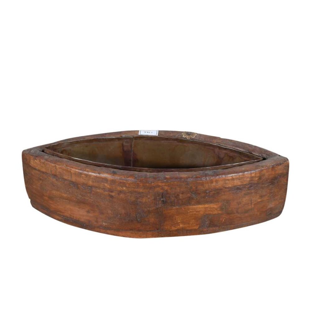 Vintage Indian Teak Wood Planter with Removable Iron Insert – 42cm - Image 3