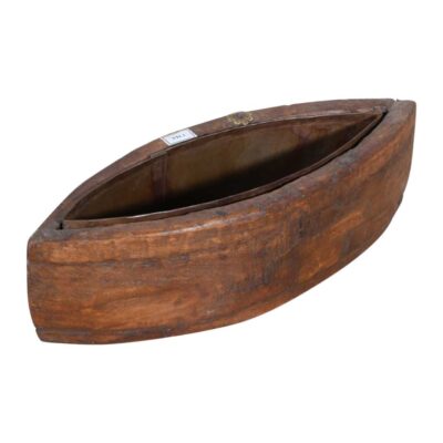 Vintage Indian Teak Wood Planter with Removable Iron Insert – 42cm