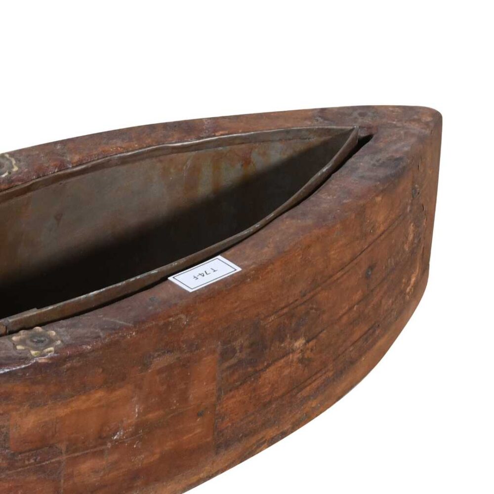 Vintage Indian Teak Wood Planter with Removable Iron Insert – 41cm - Image 3