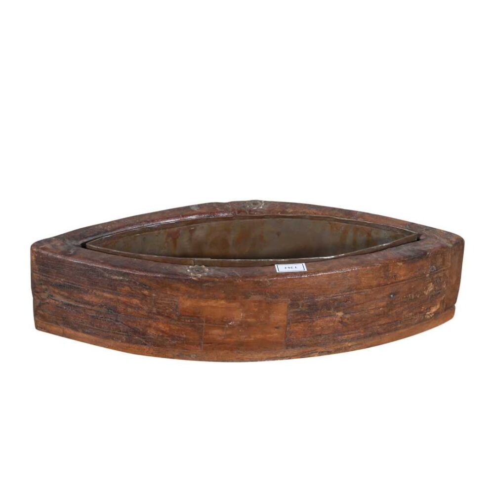 Vintage Indian Teak Wood Planter with Removable Iron Insert – 41cm - Image 2