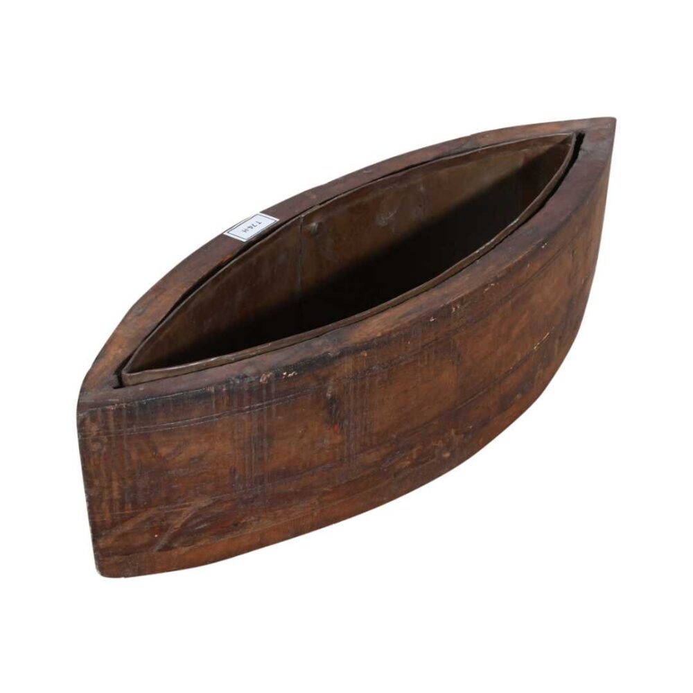 Vintage Indian Teak Wood Planter with Removable Iron Insert – 38cm