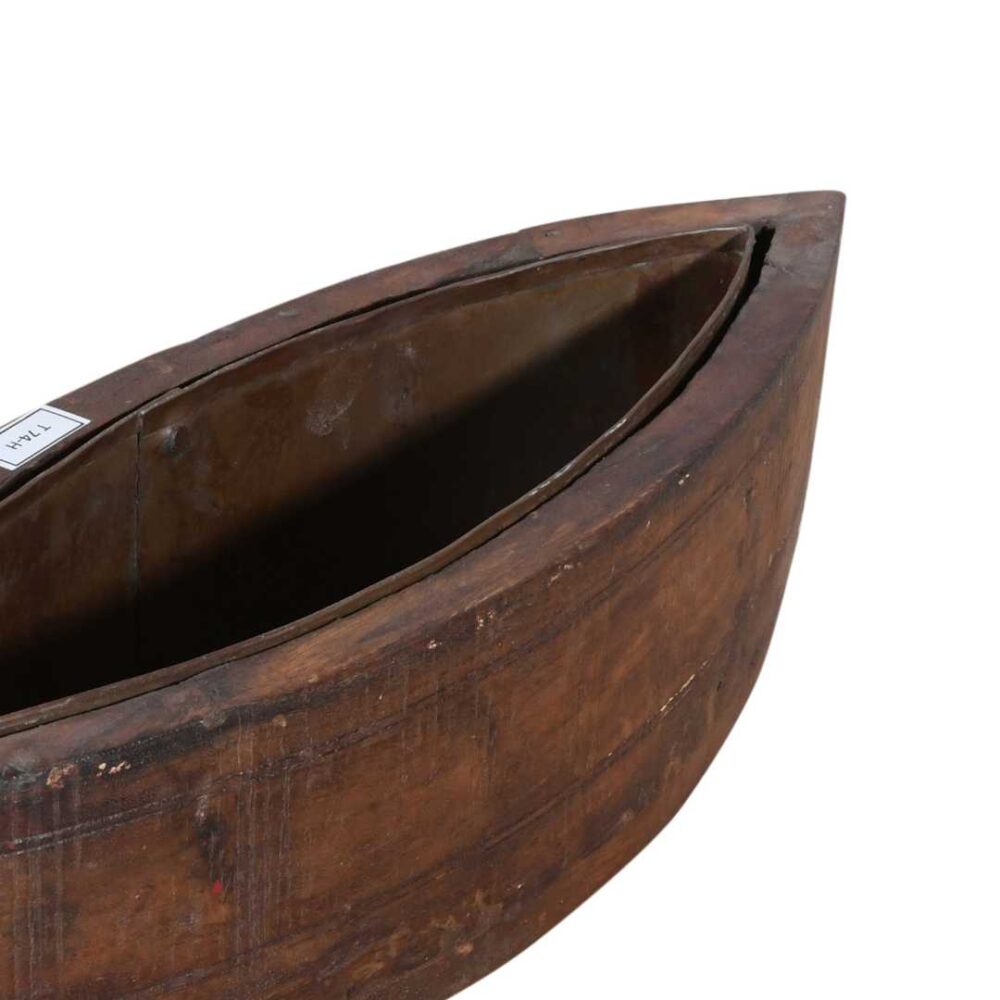 Vintage Indian Teak Wood Planter with Removable Iron Insert – 38cm - Image 3