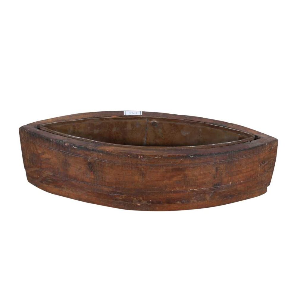 Vintage Indian Teak Wood Planter with Removable Iron Insert – 38cm - Image 2