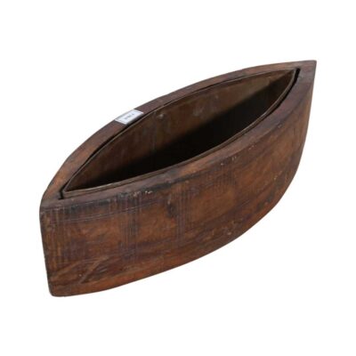 Vintage Indian Teak Wood Planter with Removable Iron Insert – 38cm