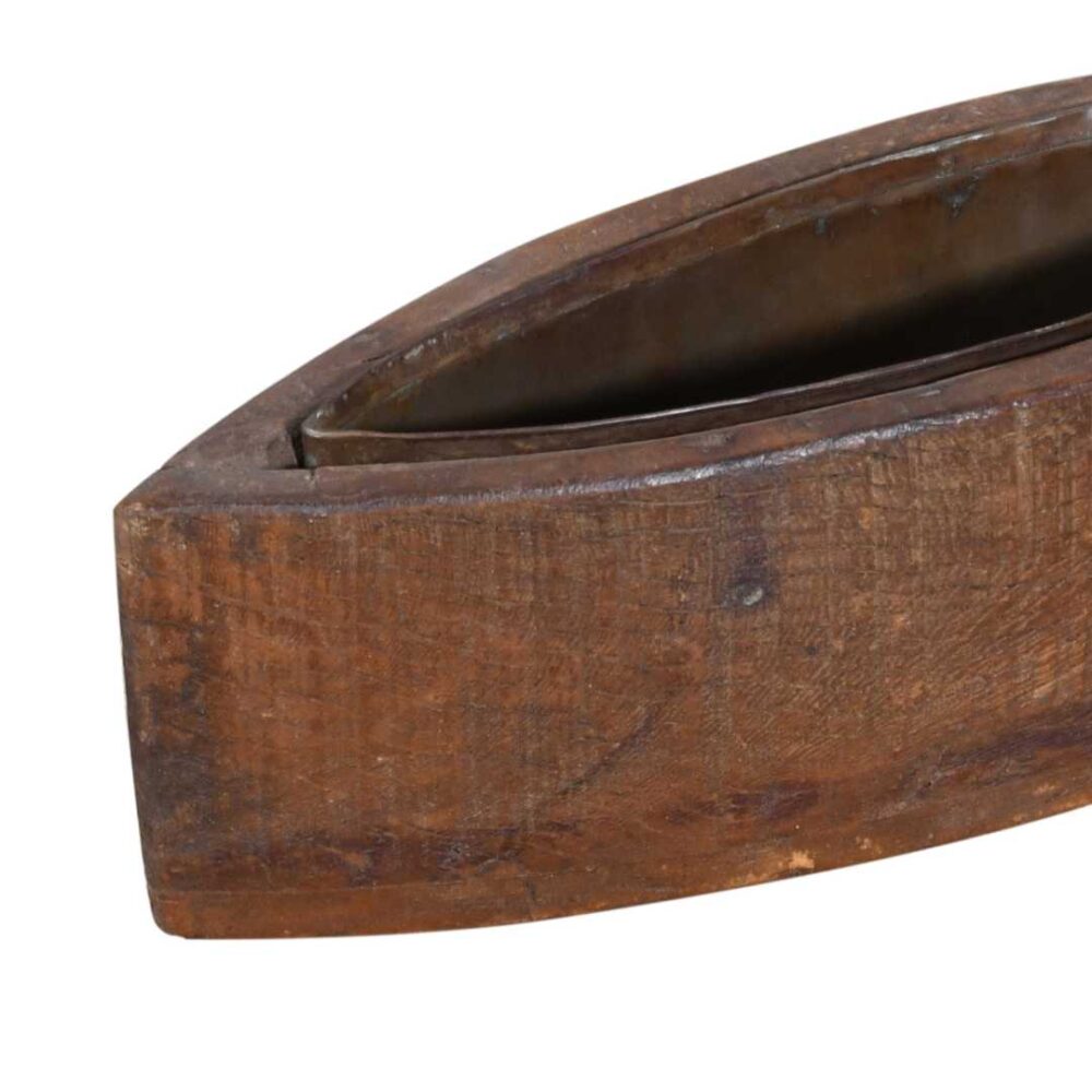 Vintage Indian Teak Wood Planter with Removable Iron Insert – 42cm - Image 3