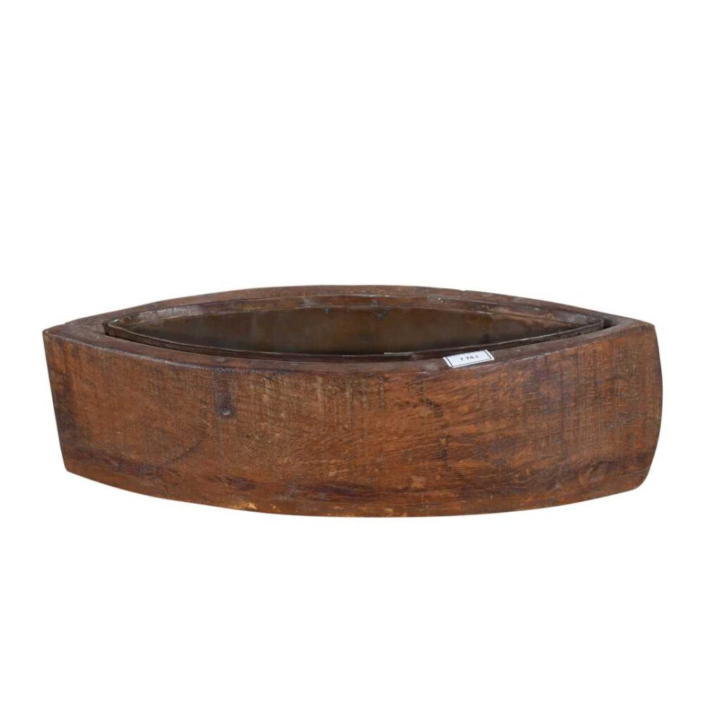 Vintage Indian Teak Wood Planter with Removable Iron Insert – 42cm - Image 2