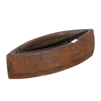 Vintage Indian Teak Wood Planter with Removable Iron Insert – 42cm