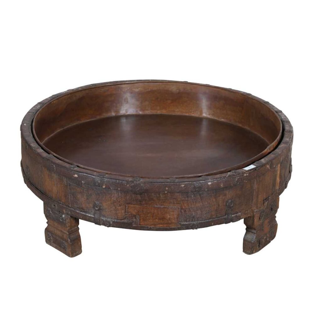 Antique Indian Teak Wood Chakki Coffee Table Grinder – 19th Century Rajasthan - Image 3