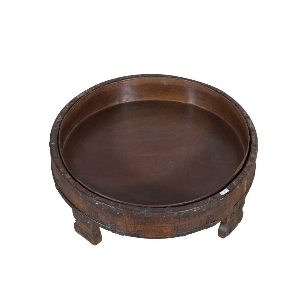 Antique Indian Teak Wood Chakki Coffee Table Grinder – 19th Century Rajasthan - Image 2