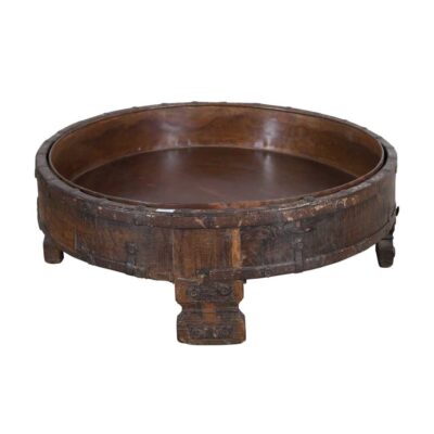 Antique Indian Teak Wood Chakki Coffee Table Grinder – 19th Century Rajasthan