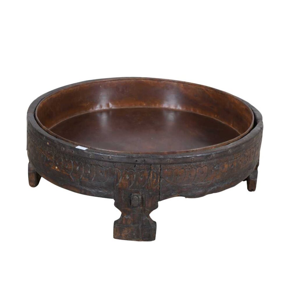 Antique Indian Teak Wood Chakki Coffee Table Grinder – 19th Century Rajasthan (72cm) - Image 3