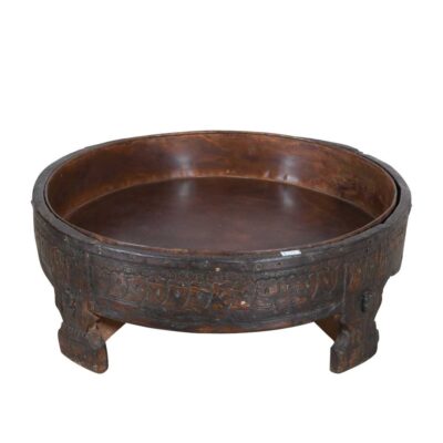 Antique Indian Teak Wood Chakki Coffee Table Grinder – 19th Century Rajasthan (72cm)
