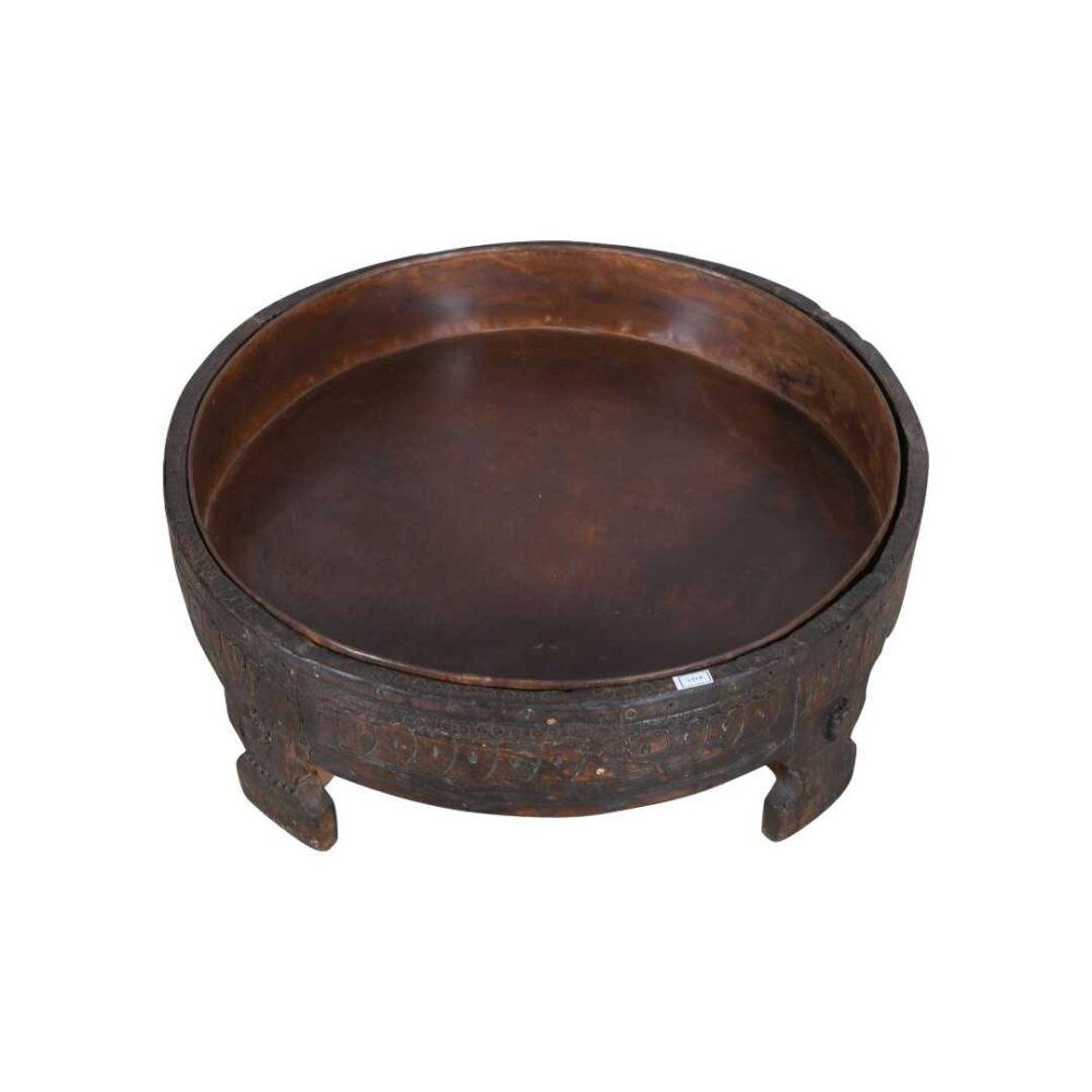 Antique Indian Teak Wood Chakki Coffee Table Grinder – 19th Century Rajasthan (72cm) - Image 2