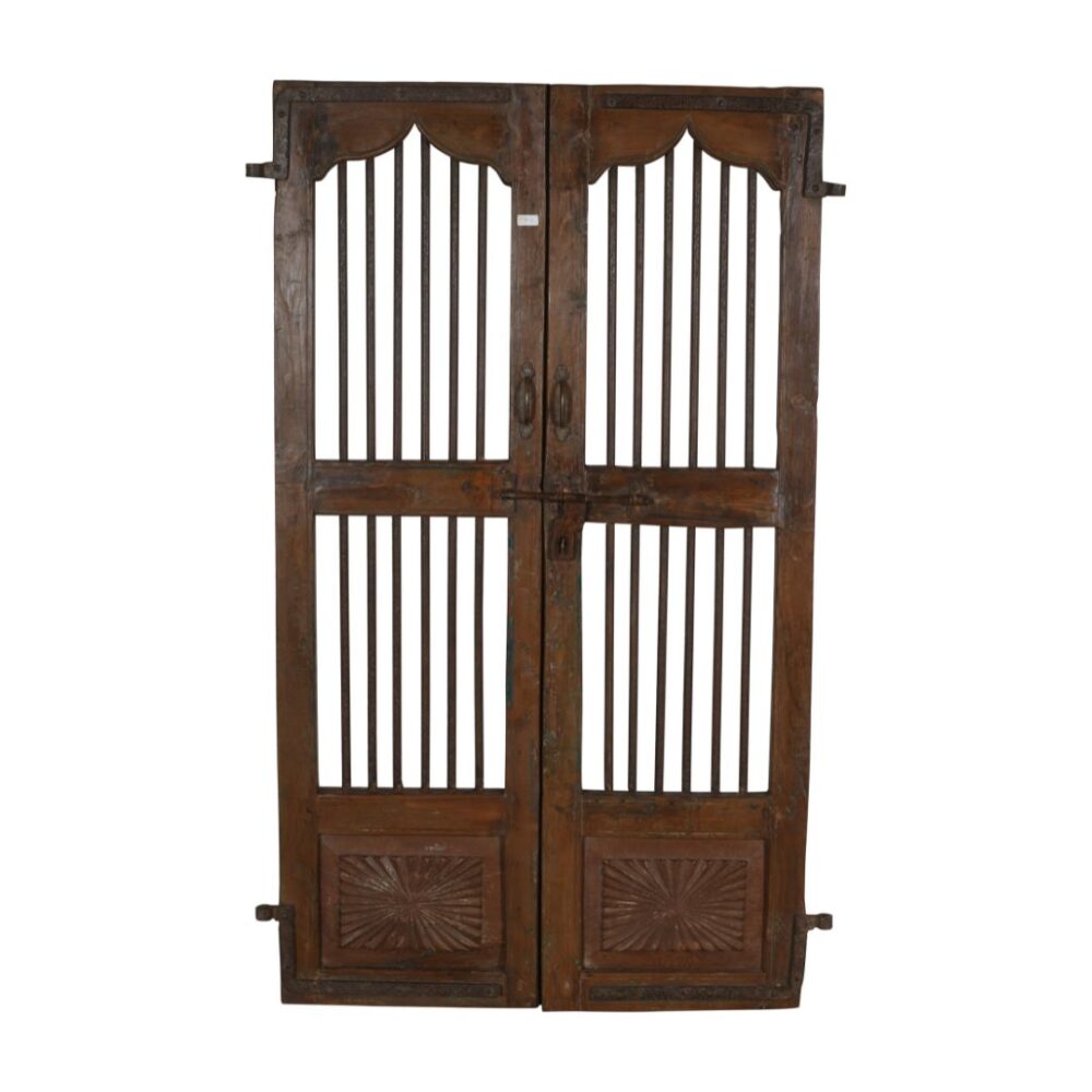 Antique Indian Teak Wood and Iron Jali Doors (164cm x 106cm) | c.1880-1900
