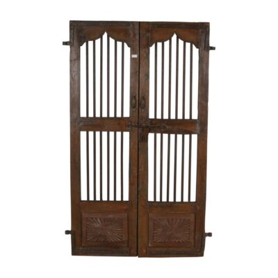 Antique Indian Teak Wood and Iron Jali Doors (164cm x 106cm) | c.1880-1900
