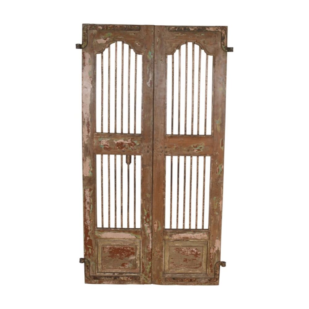 Antique Indian Teak Wood and Iron Jali Doors (177cm x 112cm) | c.1880-1900 - Image 3