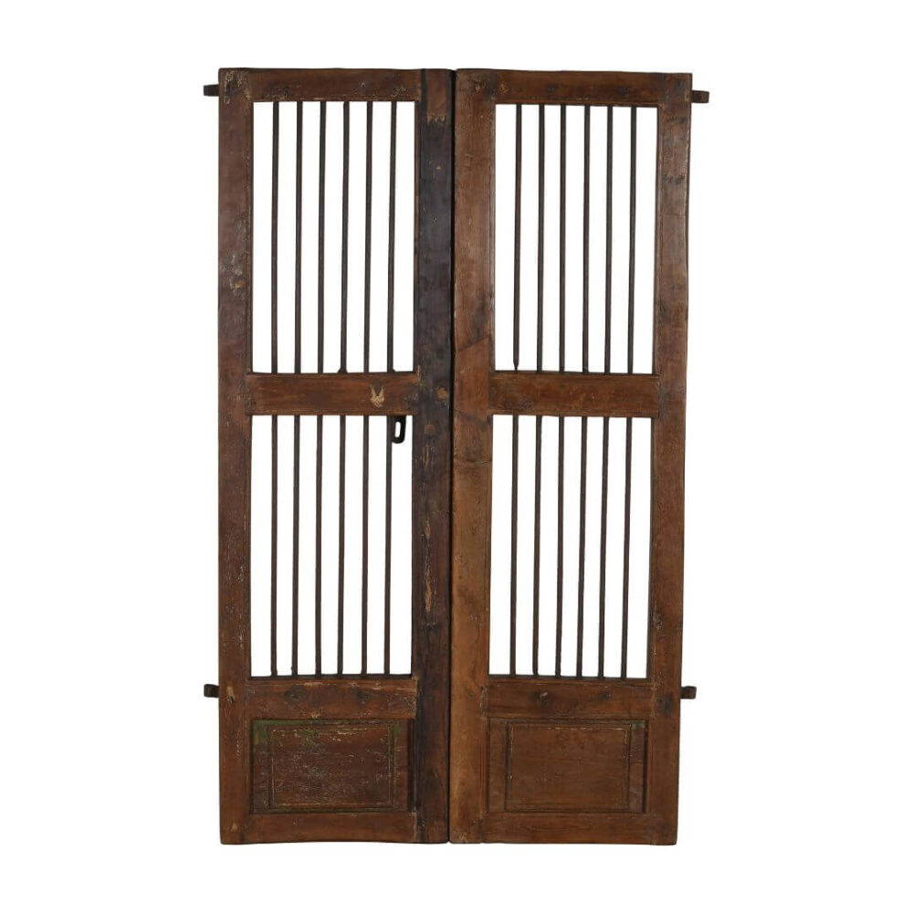 Antique Indian Teak Wood and Iron Jali Doors (163cm x 106cm) | c.1880-1900
