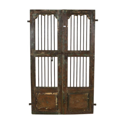 Antique Indian Teak Wood and Iron Jali Doors (159cm x 102cm) | 19th Century Heritage