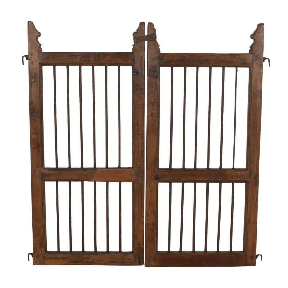 Antique Indian Teak Wood and Iron Jali Dog Gates - 19th Century