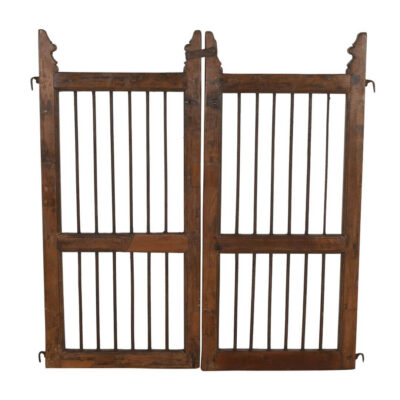 Antique Indian Teak Wood and Iron Jali Dog Gates - 19th Century