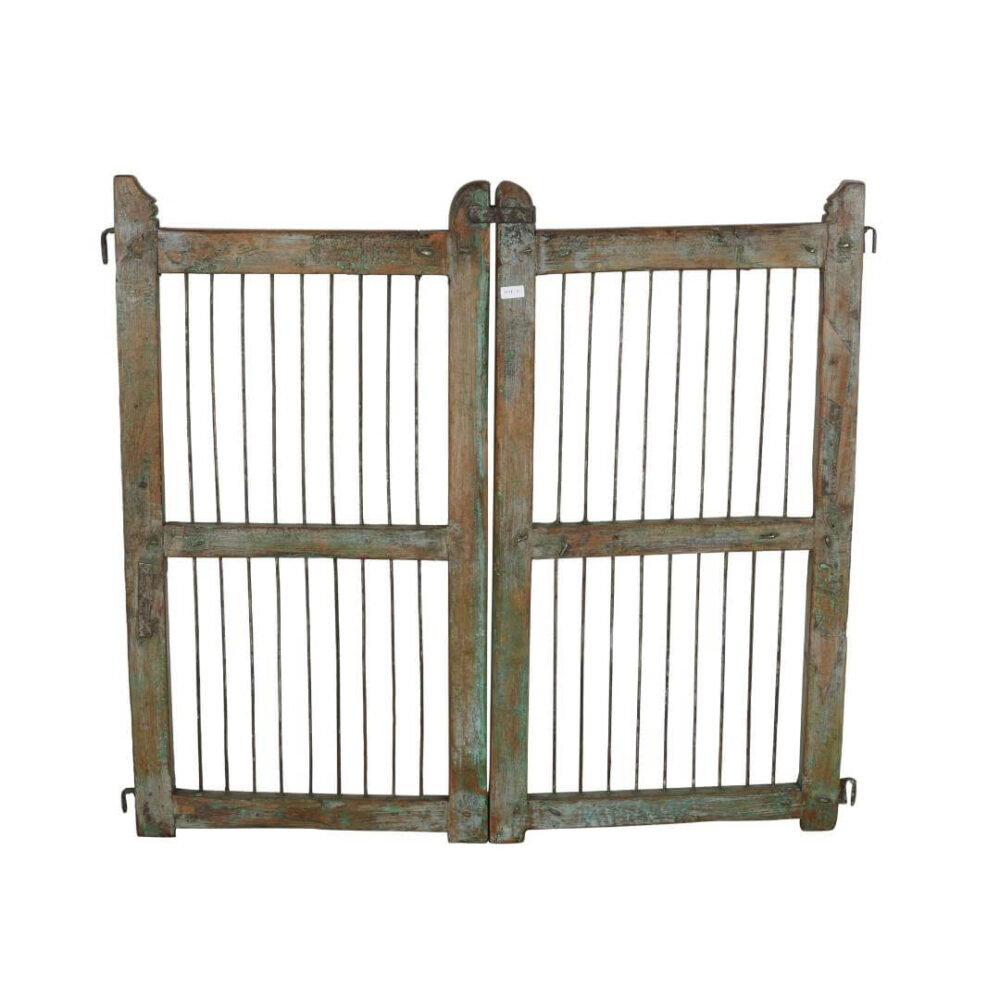 Antique Indian Teak Wood and Iron Jali Dog Gates - 19th Century Originals