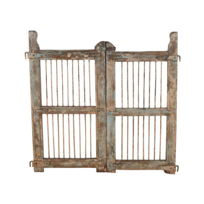 Antique Indian Teak Wood and Iron Jali Dog Gates – 19th Century Originals 108x102cm