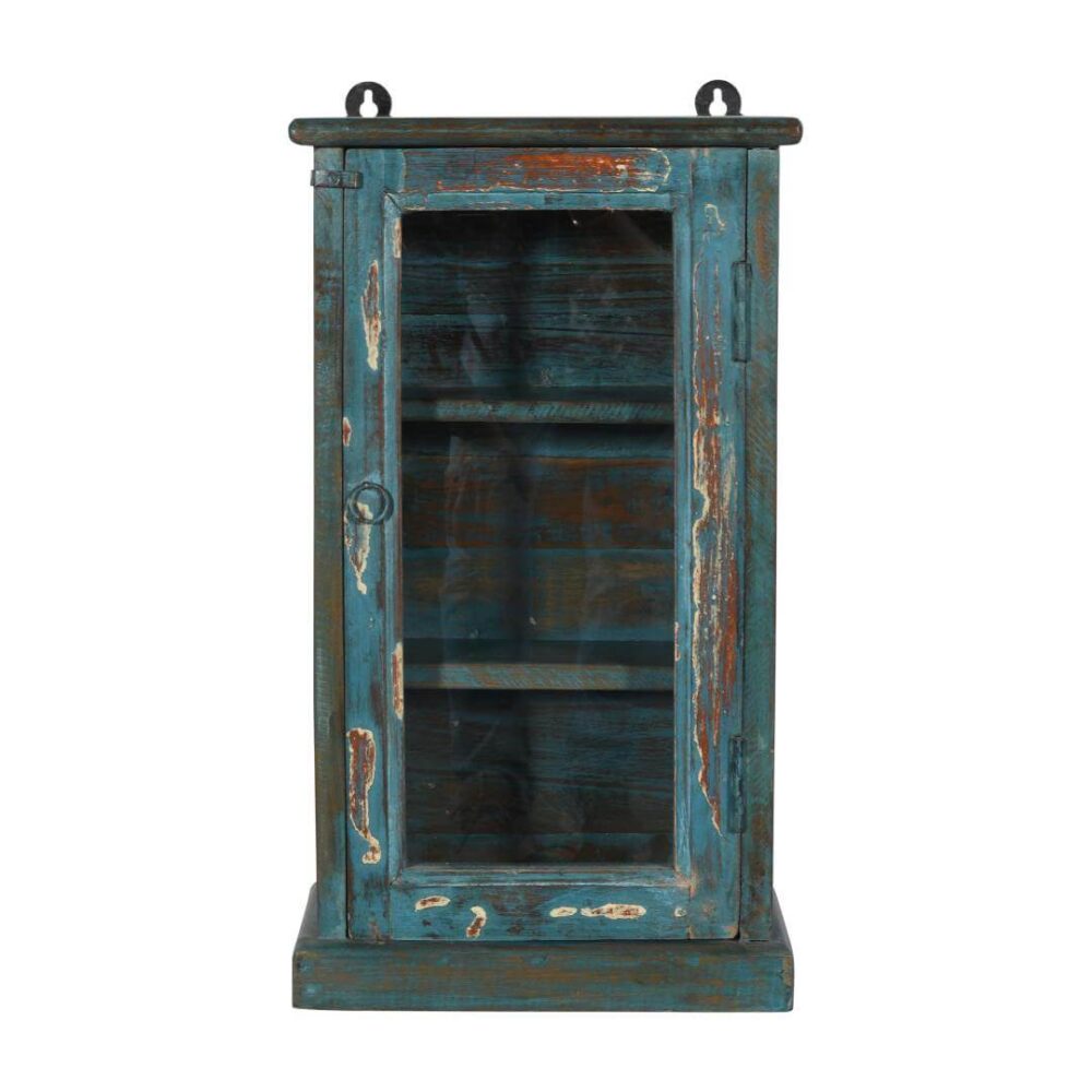 Antique Indian Teak Wood Glass Wall-Mounted Cabinet – c.1920 - Image 2