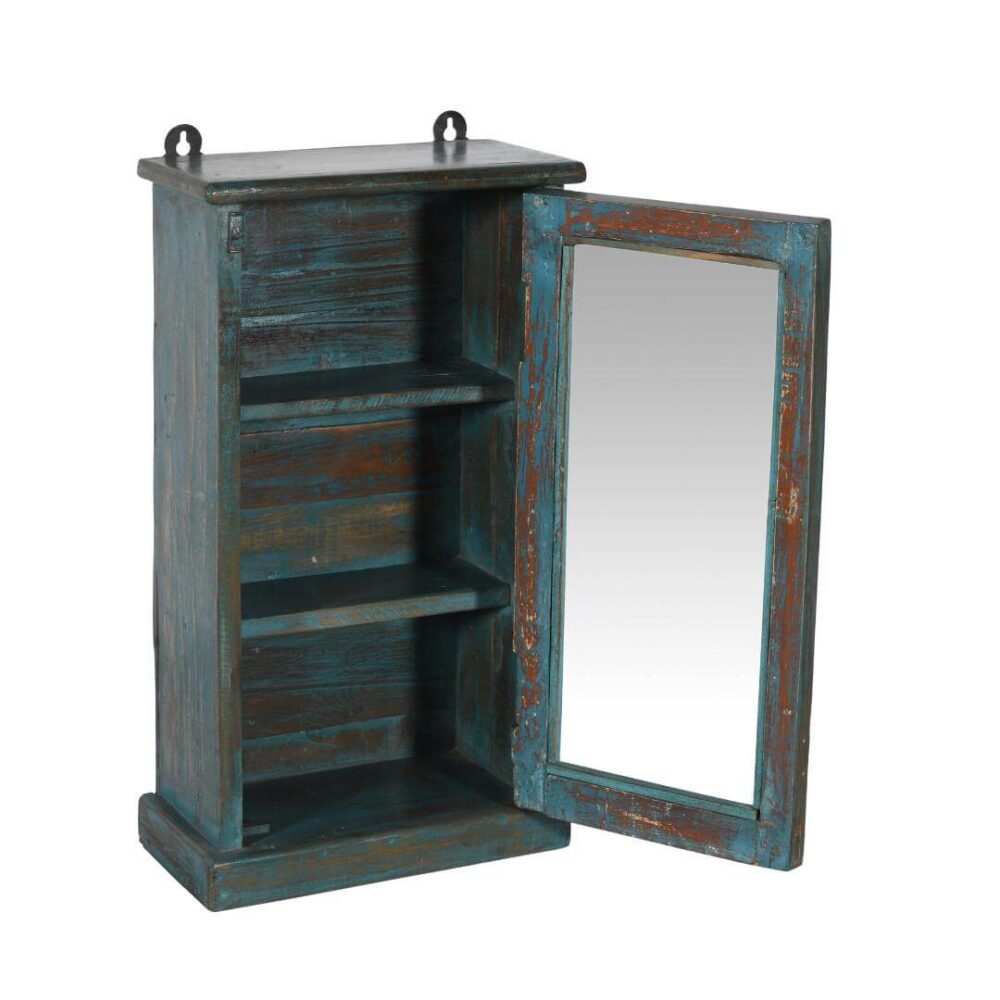 Antique Indian Teak Wood Glass Wall-Mounted Cabinet – c.1920 - Image 3