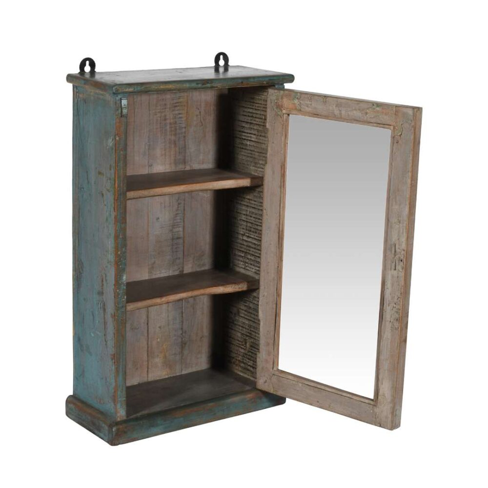 Antique Indian Teak Wood Glass Wall-Mounted Cabinet – c.1920 - Image 3